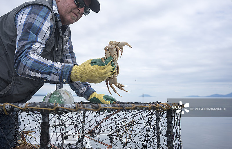 渔夫把螃蟹扔回水里图片素材