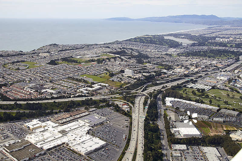 旧金山湾区圣弗朗西斯与戴利城西北部航拍（美国加利福尼亚州）图片素材