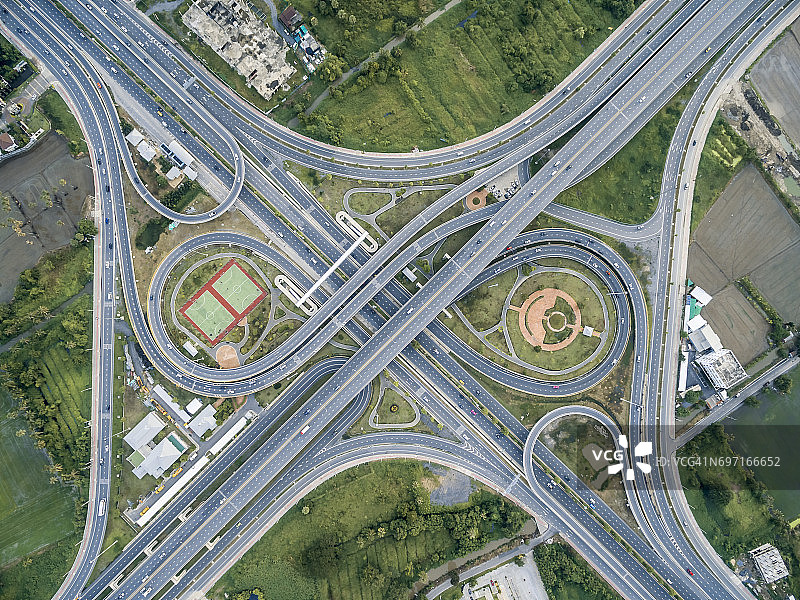 泰国公共公园环岛公路鸟瞰图片素材