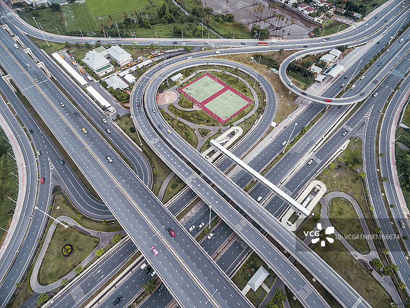 泰国公共公园环岛公路鸟瞰图片素材