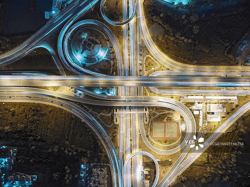 泰国夜晚公园环岛公路航拍图图片素材