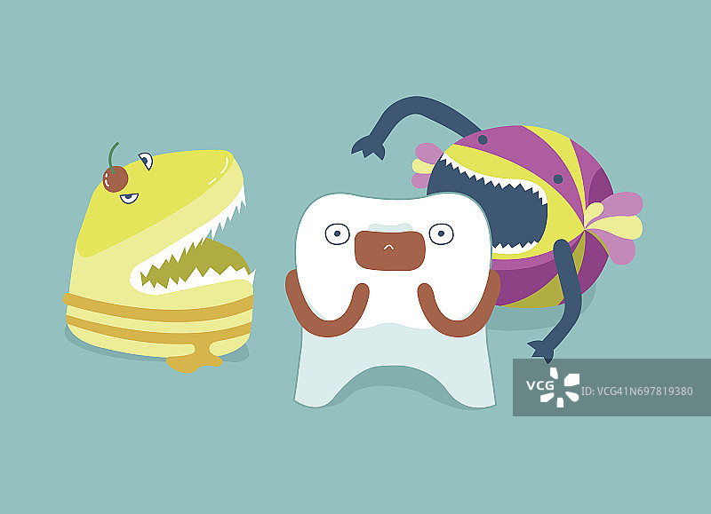 怪物糖果咬牙，牙齿和牙科概念图片素材