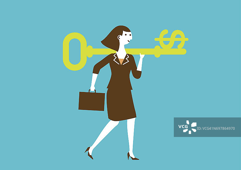 女商人携带财富钥匙（美元）| 新商业理念图片素材