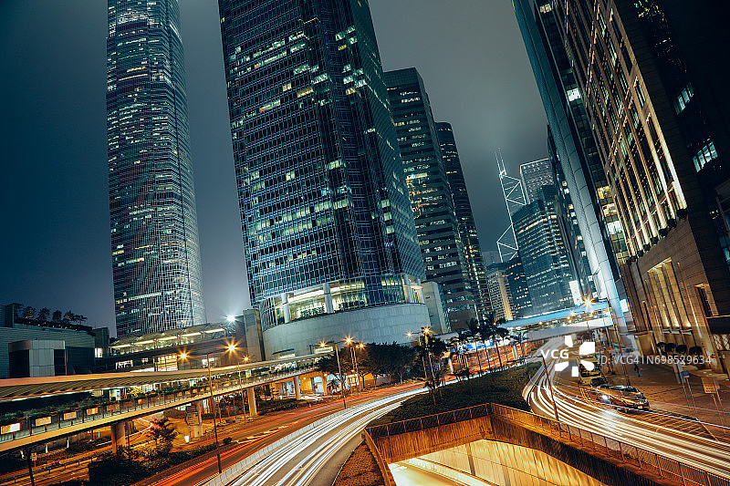 香港城市现代办公楼夜景图片素材