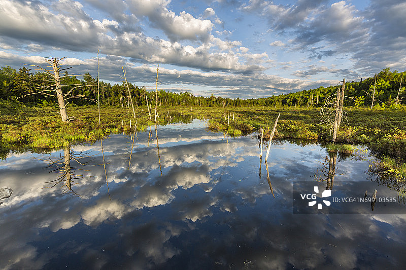 缅因州格林维尔附近北林区的池塘云彩倒影图片素材