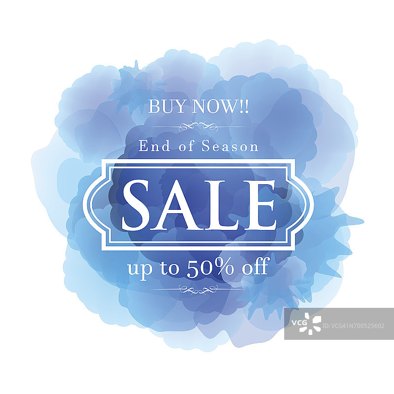 蓝色水彩背景上的年终促销信息图片素材