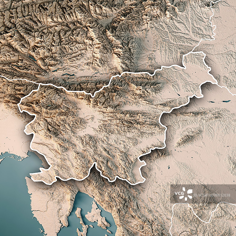 斯洛文尼亚国家3D渲染地形图中立边界图片素材