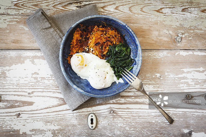 菠菜水波蛋红薯饼图片素材