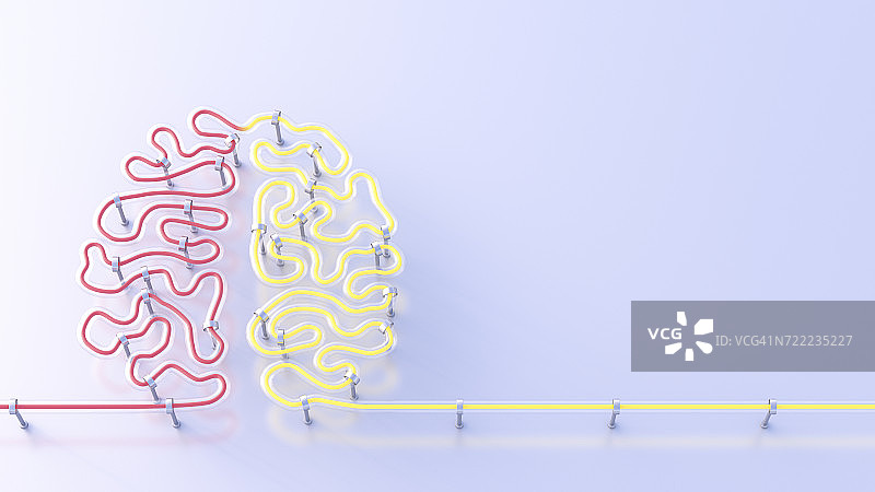 荧光灯组成的3D大脑图片素材