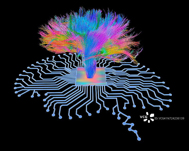 带有光纤的脑形电路板图片素材
