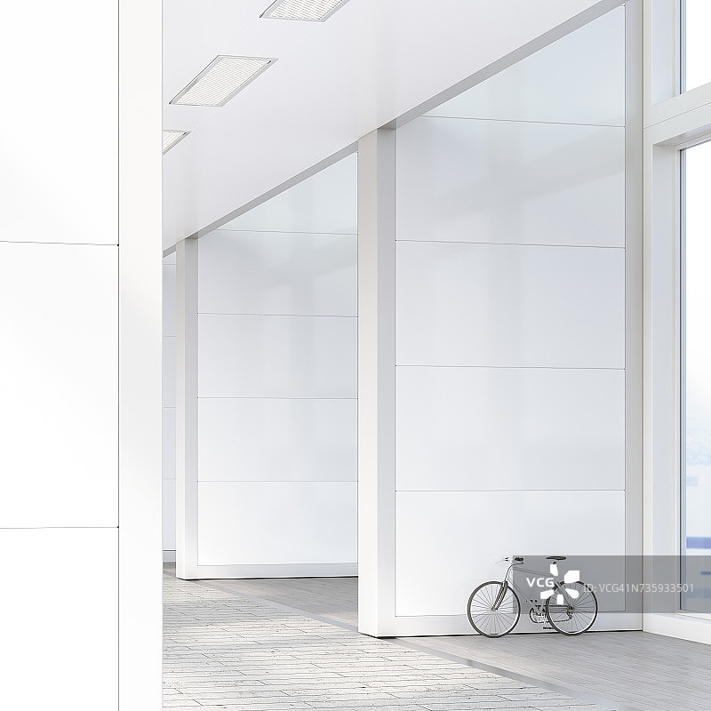靠在阁楼墙上的自行车，3D渲染图片素材