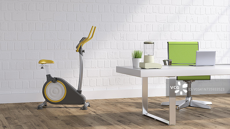 带有椭圆仪的办公空间2.5D渲染图片素材