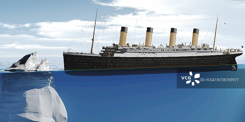 远洋班轮接近冰山，插图图片素材