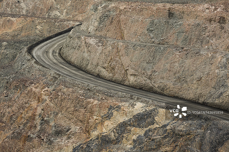 西澳大利亚卡尔古利露天矿的空土路俯视图图片素材