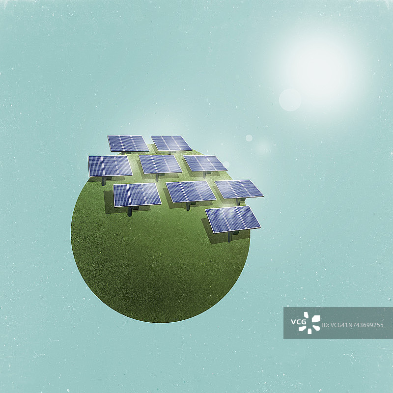 田野上太阳能电池板的小星球图像图片素材