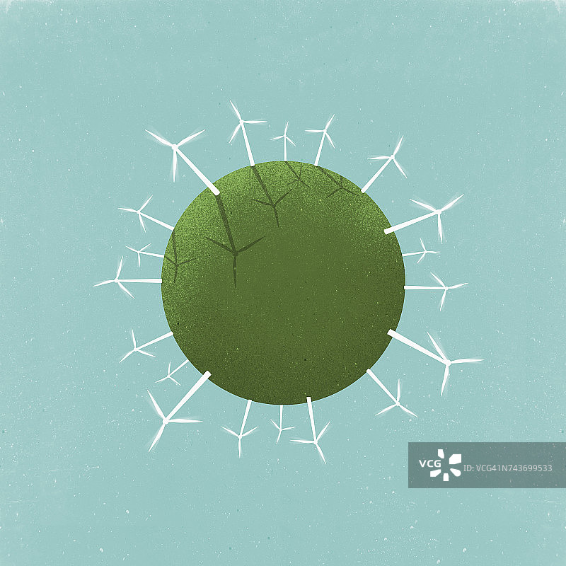 田野风车航拍小星球图片素材