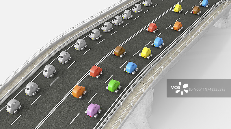 高速公路上的玩具车交通（3D渲染）图片素材