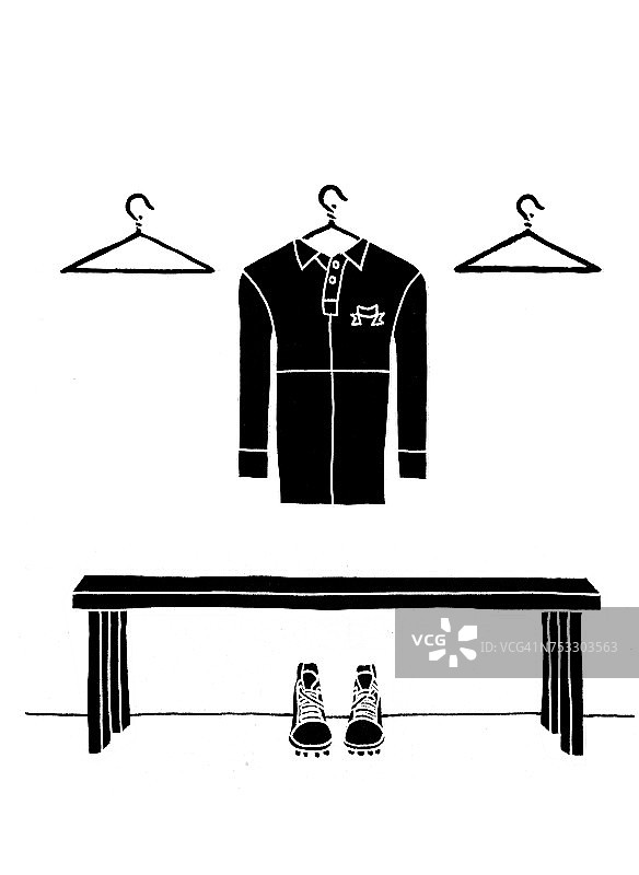 橄榄球衫、衣架和长凳插画图片素材