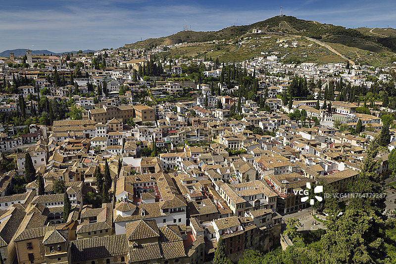 西班牙格拉纳达阿尔拜辛区风光，圣尼古拉斯教堂瞭望台图片素材