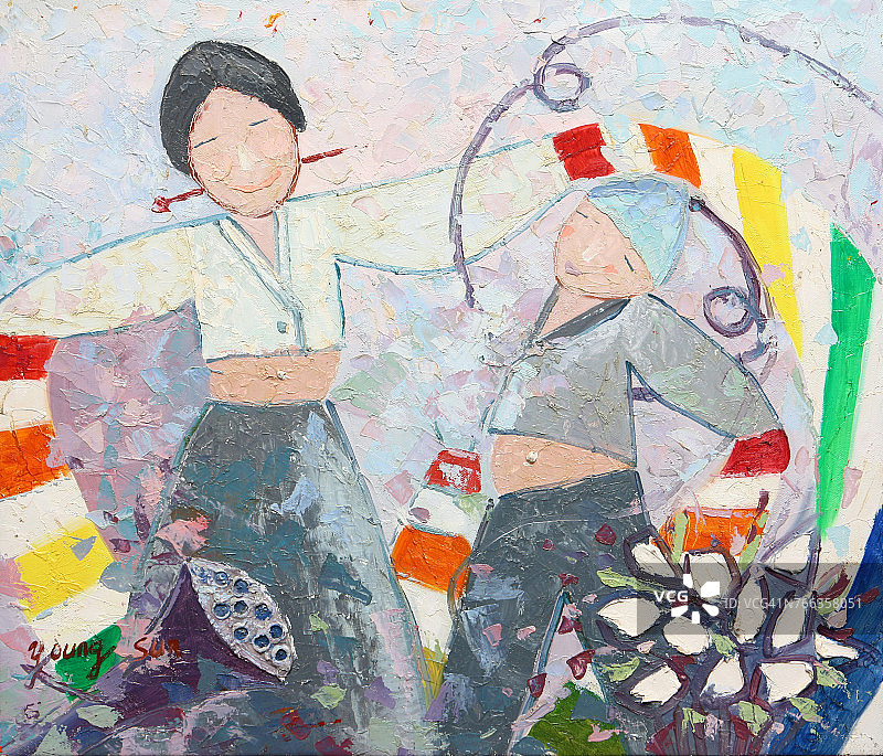 传统文化插画（韩国秋收祭祀）图片素材