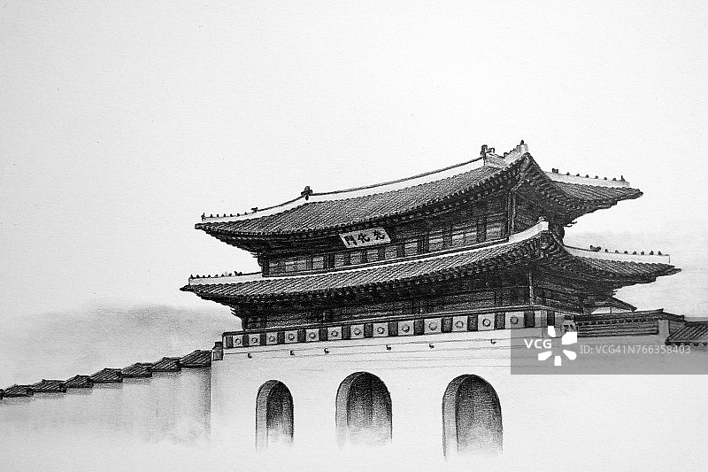 光化门铅笔画图片素材