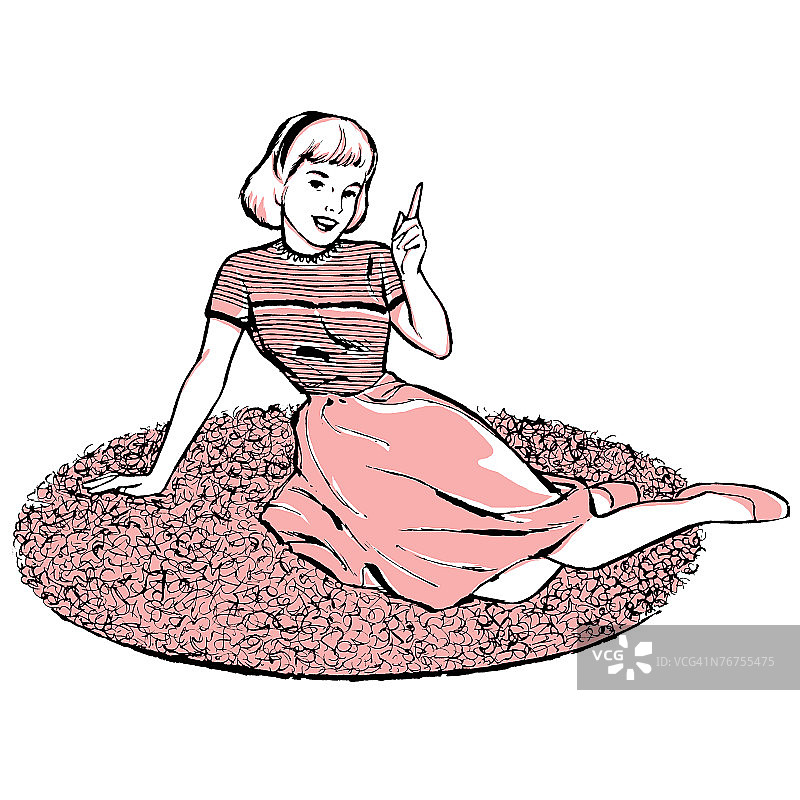 坐在地毯上的女孩图片素材