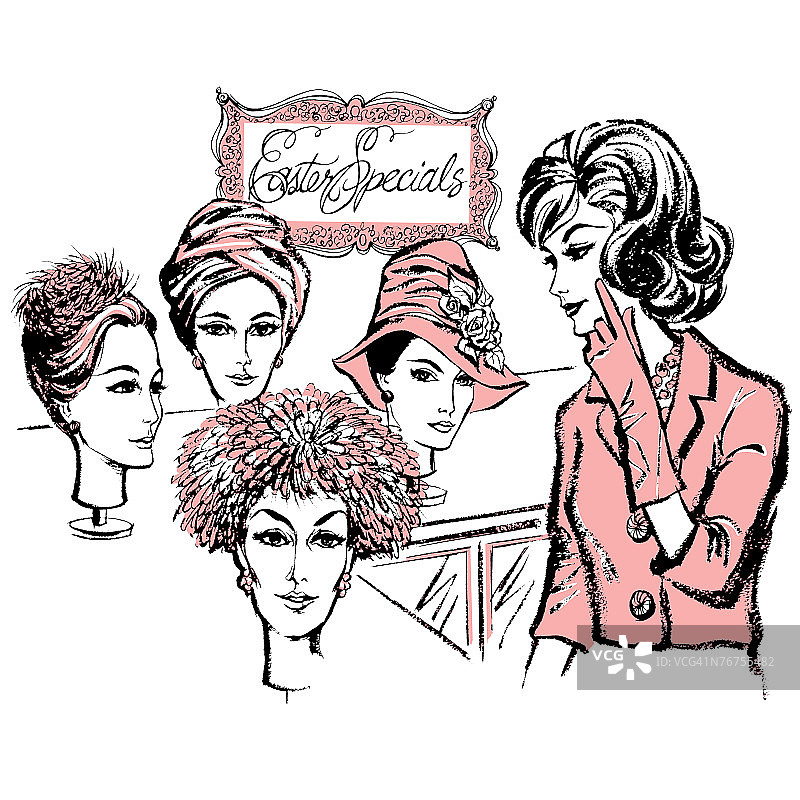 女人购物买帽子图片素材