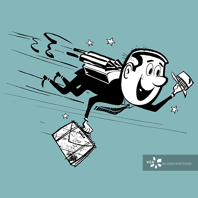 乘坐喷气背包飞翔的商人图片素材