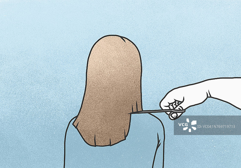 手剪女人头发插画图片素材