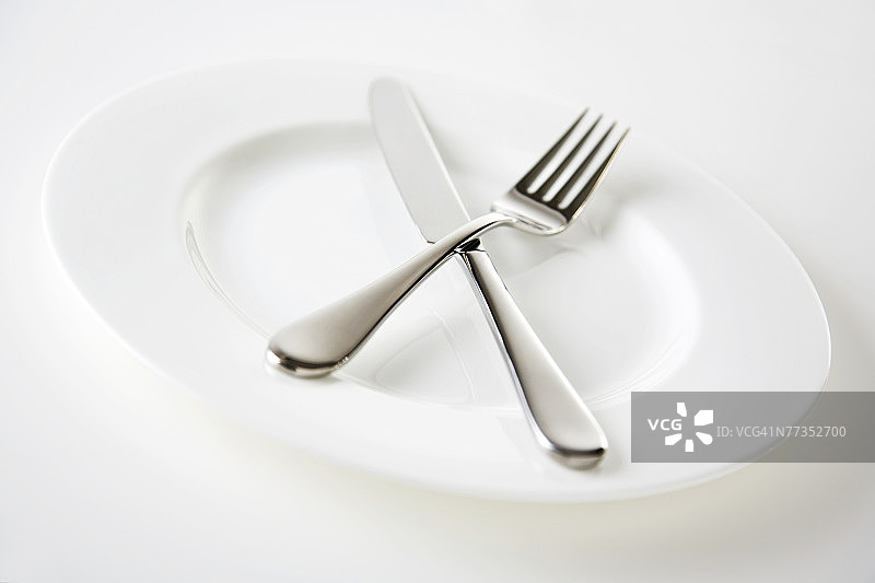 带刀叉的白色瓷盘图片素材