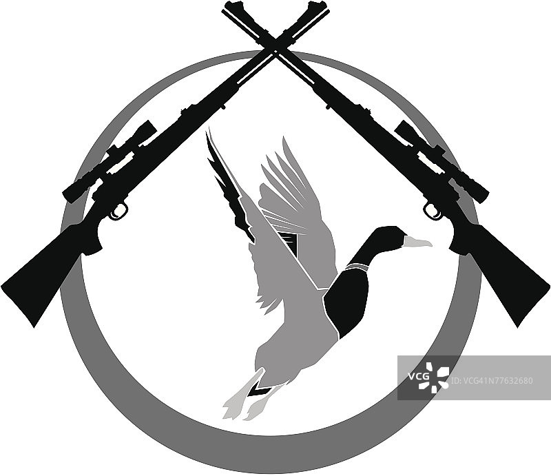 两支步枪和飞行中的鸭子图片素材