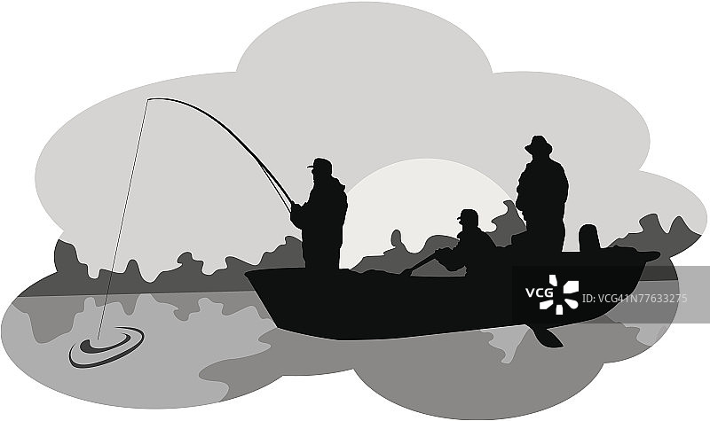 在船上钓鱼的男人轮廓图片素材