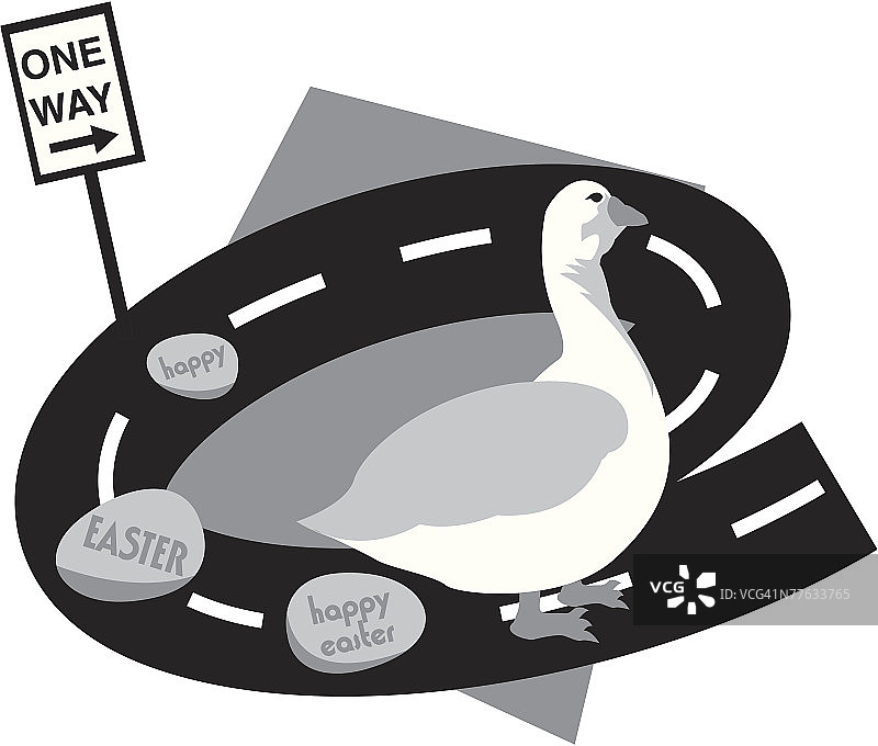 单行道复活节快乐标志，道路与鹅图片素材