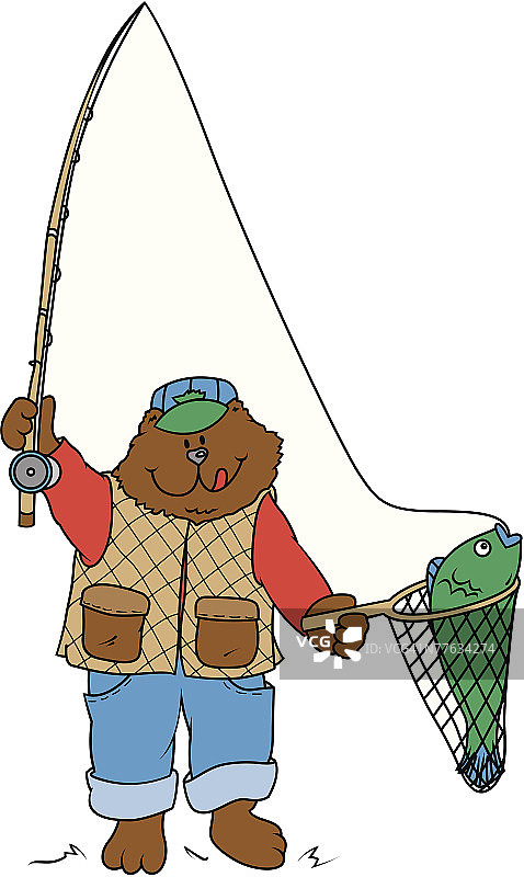 熊用杆和网捕鱼图片素材