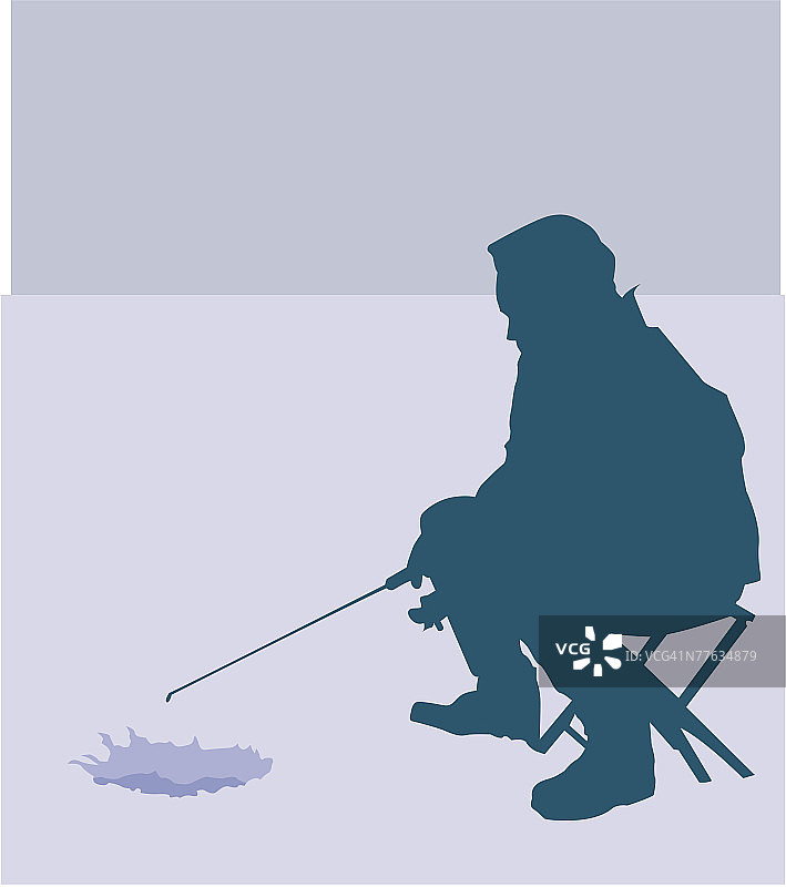 冰上钓鱼的男人轮廓图片素材
