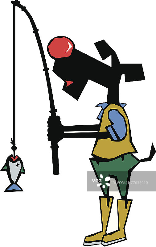 狗狗拿着钓竿和钓到的鱼图片素材