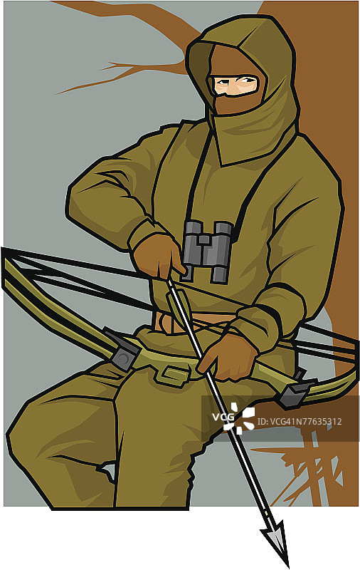 树上拉弓的猎人图片素材