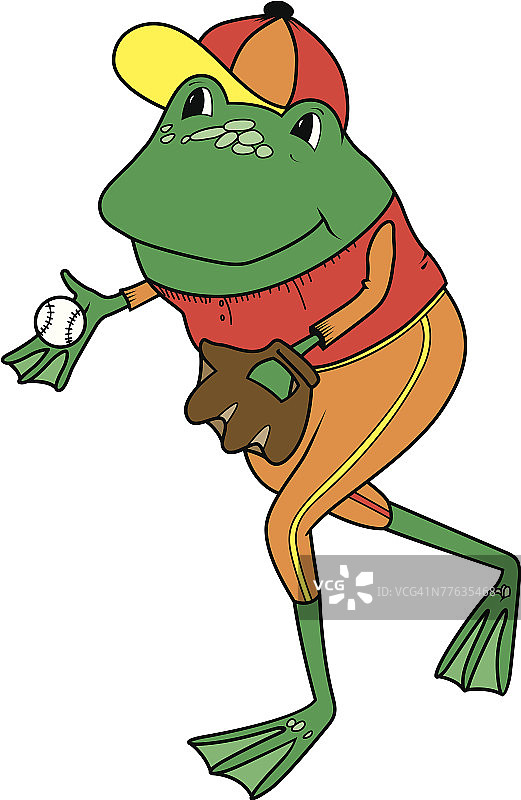 穿着制服接棒球的青蛙图片素材