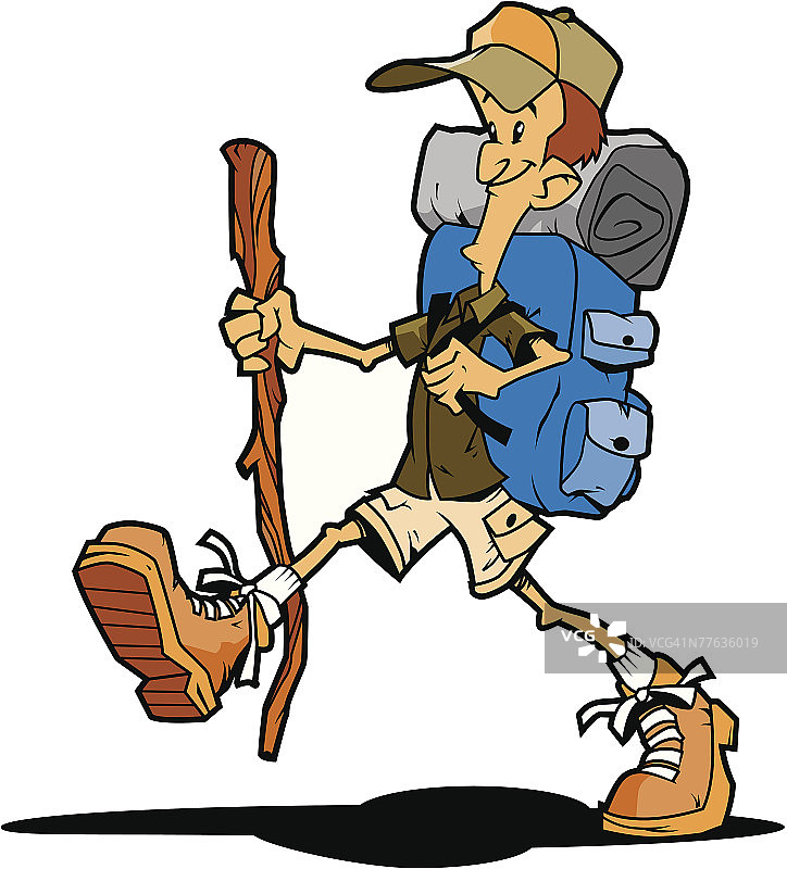 携带背包和手杖的徒步旅行者图片素材