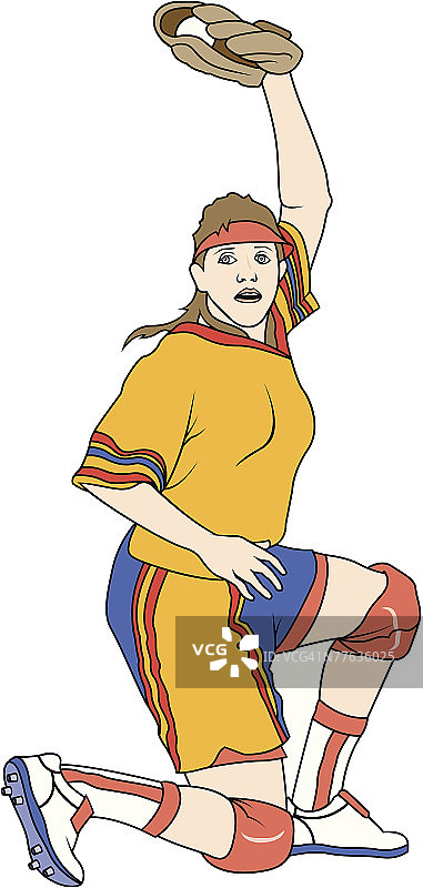 手套展示接球的女垒球员图片素材