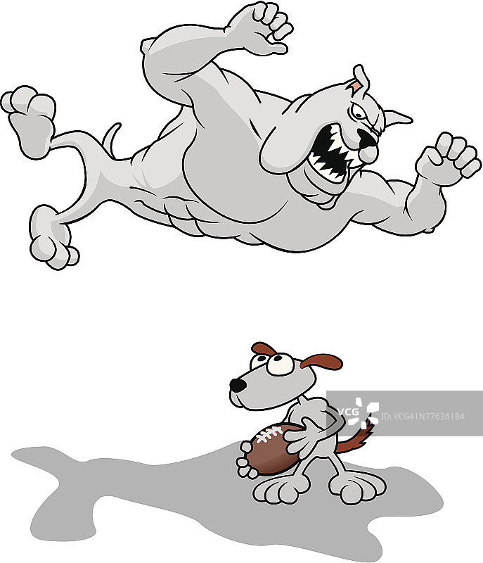 大狗跳到抱着足球的小狗身上图片素材