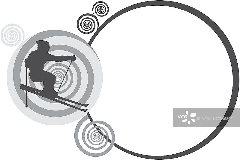 带有滑雪者轮廓的后现代边框图片素材