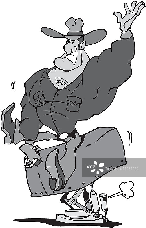 骑在机械牛上的牛仔图片素材
