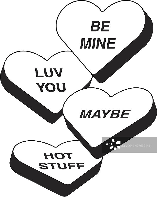 带有积极短语的情人节糖果心图片素材