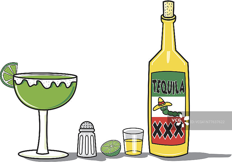 龙舌兰酒瓶和酒杯图片素材