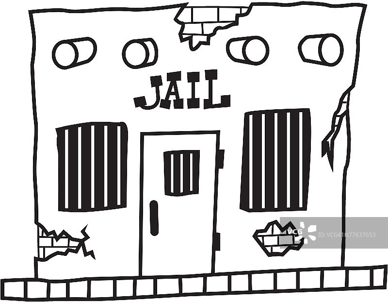 带有“JAIL”字样的破旧监狱图片素材