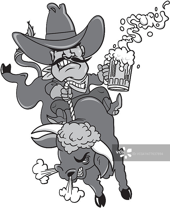 拿着啤酒的骑牛牛仔图片素材