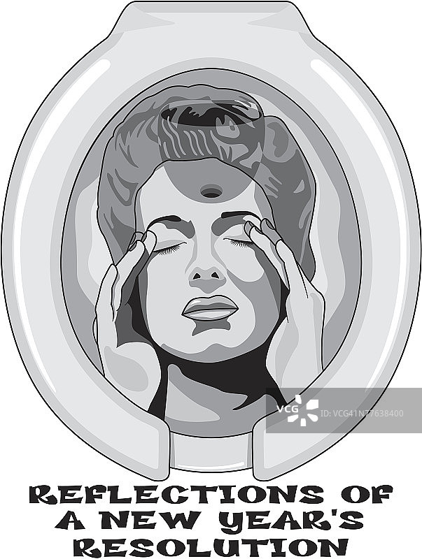 新年愿望：女子在卫生间里的倒影图片素材