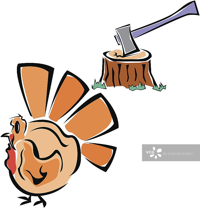 火鸡和树桩上的斧头图片素材