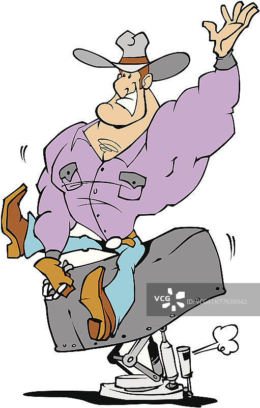 骑在机械牛上的牛仔图片素材